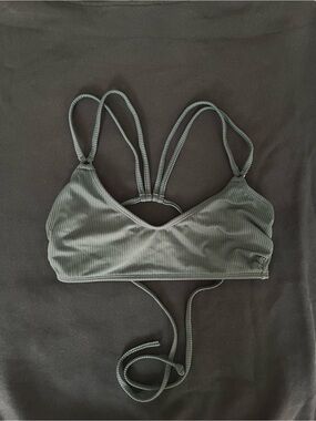 Xhilaration Olive Ribbed Tie-Back Bikini Top